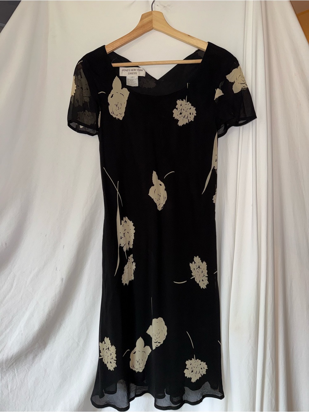 Jones New York Black Dress with Cream Floral Print